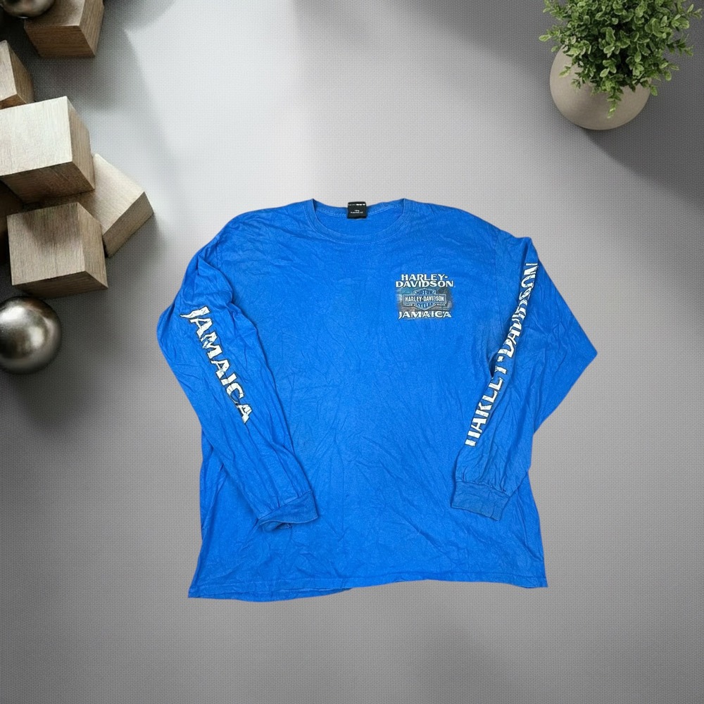 Vintage Harley Davidson Jamaica Long Sleeve Shirt Blue Y2K XL Graphic Tee